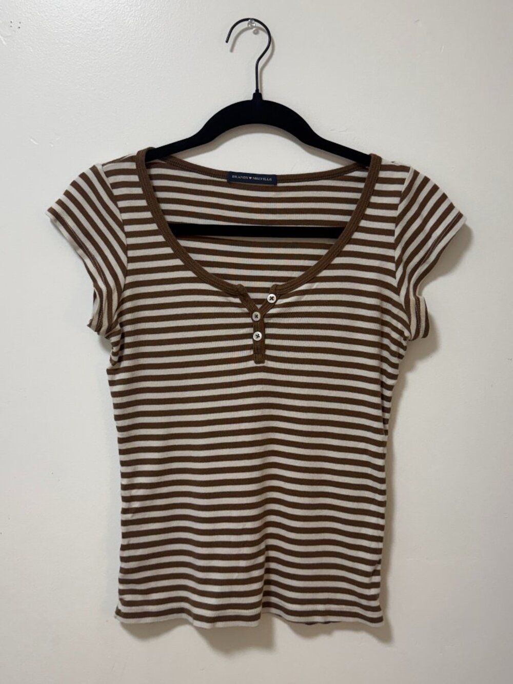 Brandy Melville Brown and White Striped Zelly Top
